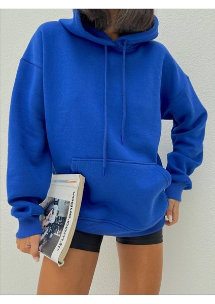 Kadın Kanguru Cepli Kapüşonlu Içi Polarlı Boyfriend Sweatshirt fiyatları