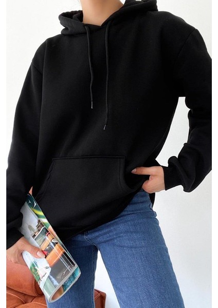 Kadın Kanguru Cepli Kapüşonlu Içi Polarlı Boyfriend Sweatshirt fiyatları