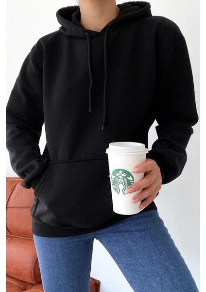 Kadın Kanguru Cepli Kapüşonlu Içi Polarlı Boyfriend Sweatshirt modelleri