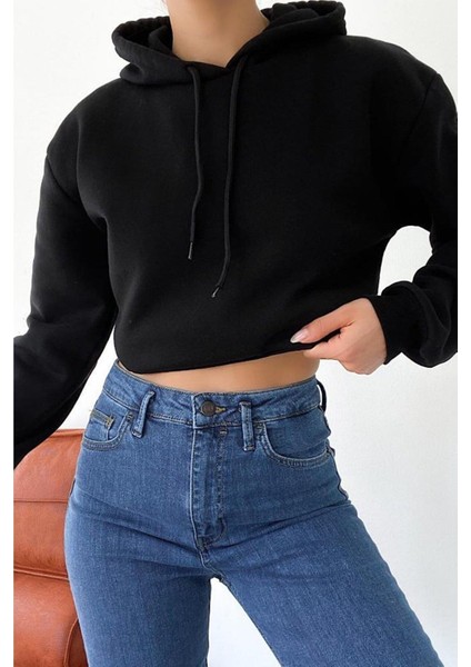 Kadın Kanguru Cepli Kapüşonlu Içi Polarlı Boyfriend Sweatshirt fırsatları
