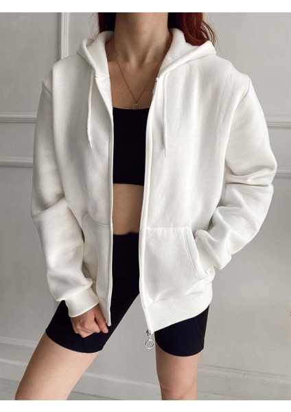 Kadın Şardonlu Fermuarlı Oversize Sweat