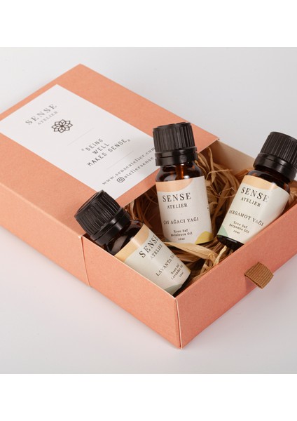 Sense Atelier Aromaterapi Uçucu Yağı Özel Set Kutusu (Lavanta Yağı - Portakal Yağı - Ylang Ylang Yağı)