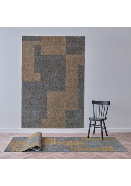 Diagram Modern Özel Tasarım Dokuma Halı - Koyu Yeşil/Hardal 120 x 180 cm