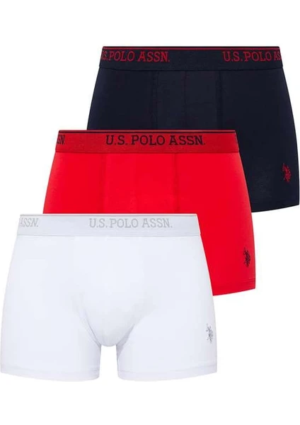 U.S. Polo Assn. Erkek Beyaz - Kırmızı - Lacivert 3'lü Boxer 80097