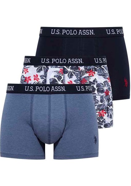 U.s. Polo Assn. Erkek Lacivet - Mavi Melanj - Mavi  Baskılı 3 Lü Boxer