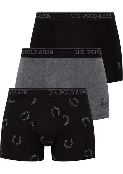 U.S. Polo Assn. Erkek Antrasit Melanj - Siyah 3'lü Boxer 80304