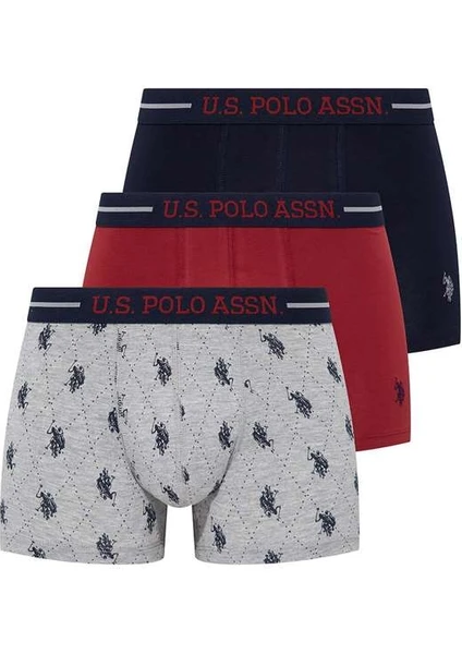 U.S. Polo Assn. Erkek Bordo - Lacivert - Gri Melanj 3'lü Boxer