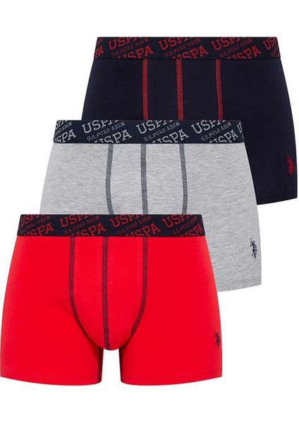 U.S. Polo Assn. Erkek Kırmızı - Gri Melanj - Lacivert 3'lü Boxer