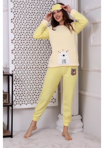 Fwn 3019 Peluş Welsoft Polar Kışlık Yumoş Ayıcıklı Kadın Pijama Takımı