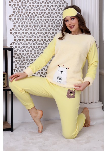 Fwn 3019 Peluş Welsoft Polar Kışlık Yumoş Ayıcıklı Kadın Pijama Takımı