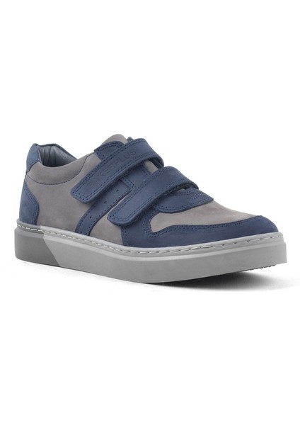 Hakiki Deri Lacivert Cırtlı Erkek Çocuk Sneaker
