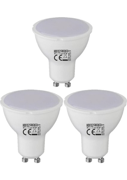 3'lü Paket GU10 8W - 64W Beyaz Işık Led Ampul Çanak Spot Ampul 630 Lümen