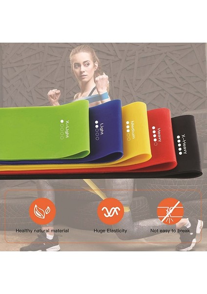Pilates Bandı Plates Egzersiz Direnç Lastiği 5'li Set