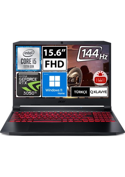 Nitro 5 AN515-57 NH.QESEY.003 I5-11400H 8gb 512SSD RTX3050TI 15.6" Fullhd W11H Taşınabilir Bilgisayar