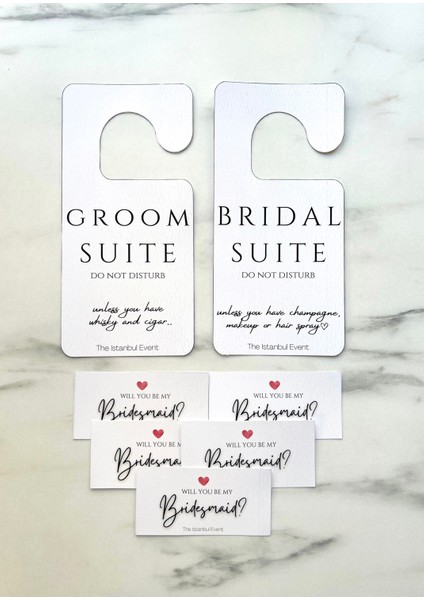 Gelin ve Damat Odası Kapı Kolu Askıları ve Nedime/bridesmaids Kartları Seti