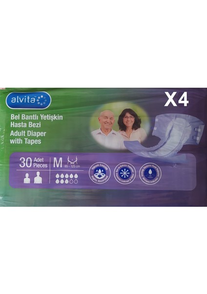 Alvita Hasta Bezi Orta Boy Medium 30'lu Bel Bantlı 4 Paket