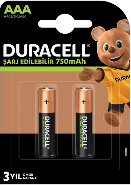 Şarjlı Pil Aaa Ince 750MAH Ni-Mh (2 Adet) Duracell
