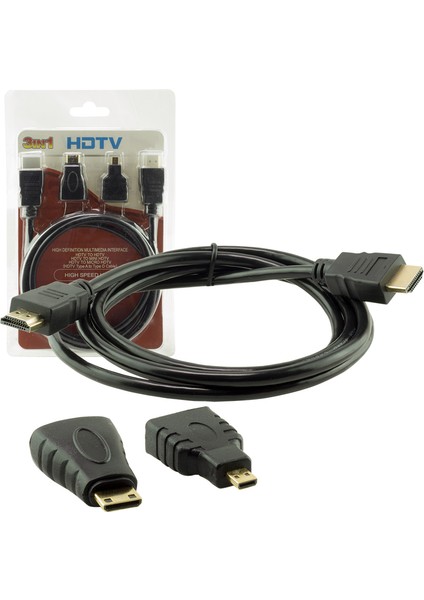 HDMI Kablo 1.5 Metre 3lü Set Powermaster (Mıcro HDMI Hdmı*mini HDMI Hdmı)