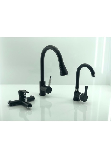 Mutfak Eviye Bataryası 3'lü Set Eviye- Lavabo- Banyo Bataryası Siyah indirimleri