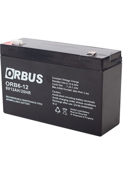 Akü 6 Volt 12 Amper Orbus Orb6-12 ( 150 x 50 x 94 mm )