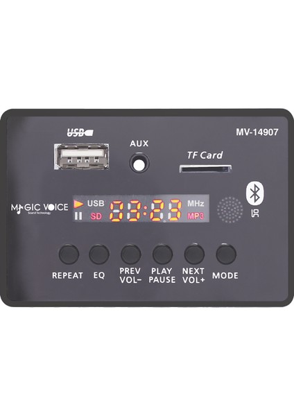 MV-14907 Usb/sd/mıc/aux/bluetooth Kumandalı Ekranlı Oto Teyp Çevirici Dijital Player Board