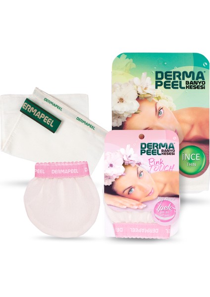 Ince Banyo Kesesi + Pink Touch Yüz Kesesi Set Set