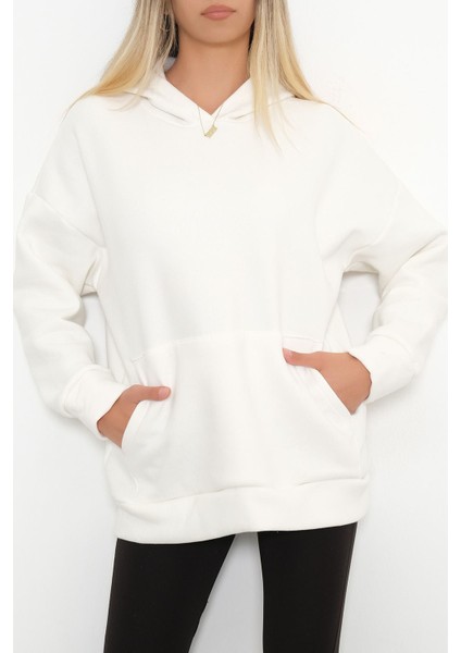 Kapşonlu Sweatshirt Beyaz - 2447.0555.