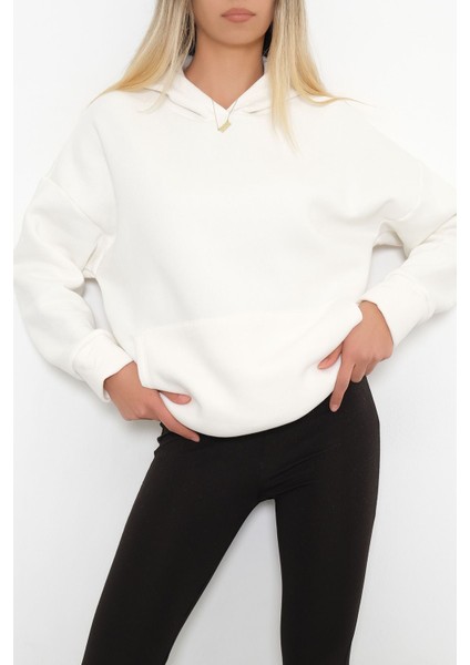 Kapşonlu Sweatshirt Beyaz - 2447.0555. fırsatları
