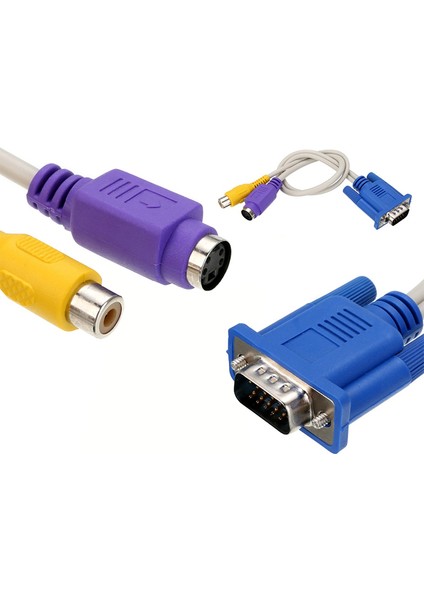 VGA 15 Pin Erkek / 1 Rca Dişi+Mını Dın Dişi 10 cm Kablo