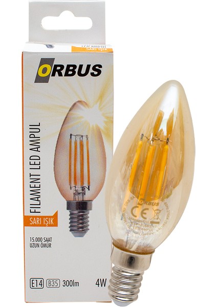 Orb-Ba3 Filament Bulb B35 4 Watt E14 300 Lmn Amber Sarı Led Ampül