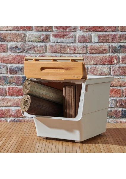 MT06B Freebox 12 Litre  Bambu Desenli Tekerlekli Tekli Organizer