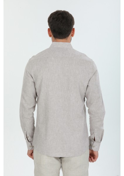 Regular Fit Bej Keten Gömlek
