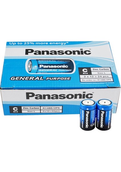 Panasonıc R14BE/2PS Manganez Orta C Boy 24 Lü Pil Paket ı