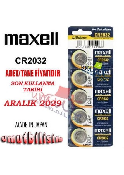 1 Kart 5 Adet CR2032 CR2032 Lityum Düğme Para Pil DL2032 Bios Kepenk Kumanda Hesap Maxell