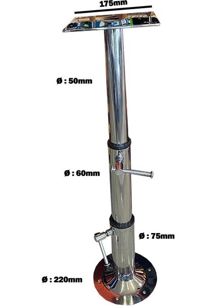 Masa ve Koltuk Ayağı 3 Kademeli Krom 33-78CM Tekne, Yat ve Karavan