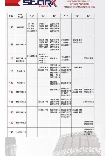 Vitrin Kar Zinciri 195/50R16 Serme Mahmuzlu Kar Zinciri Starx