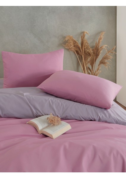 Gri-Pudra Pembe Çift Kişilik Nevresim Takımı