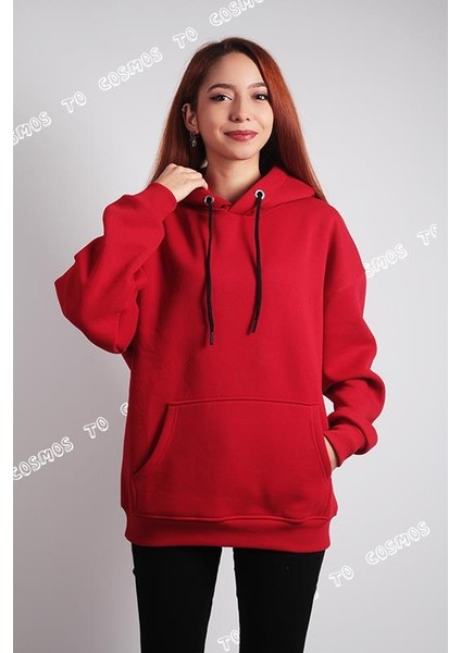 Unisex Oversize Pure Hoodie ( Kapüşonlu Sweatshirt) Kırmızı