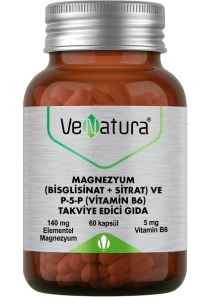 Magnezyum (Bisglisinat+Sitrat) ve P-5-P (Vitamin B6) Içeren Takviye Edici Gıda 60 Kapsül