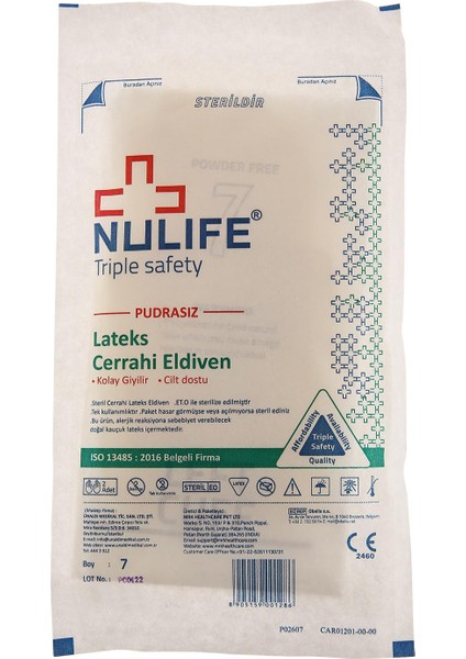 Nulıfe Lateks Cerrahi Eldiven Steril Pudrasız- 7 Numara- 1 Kutu (50 Çift)