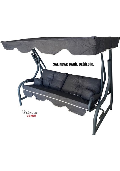 3 Kişilik Lüks Vip Düğmeli Salıncak Minderi Siyah Bahçe Minderi