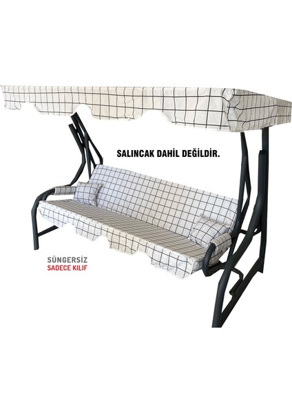 3 Kişilik Salıncak Minder Seti Süngersiz Kılıfı Beyaz Pano Bahçe Minderi