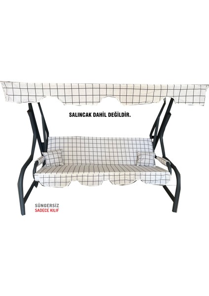 3 Kişilik Salıncak Minder Seti Süngersiz Kılıfı Beyaz Pano Bahçe Minderi