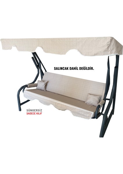 3 Kişilik Salıncak Minder Seti Süngersiz Kılıfı Krem Bahçe Minderi