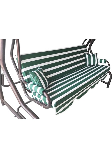 3 Kişilik Salıncak Minderi Süngersiz Kılıfı Yeşil Beyaz Bahçe Minderi fiyatları
