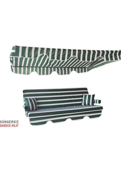 3 Kişilik Salıncak Minderi Süngersiz Kılıfı Yeşil Beyaz Bahçe Minderi modelleri