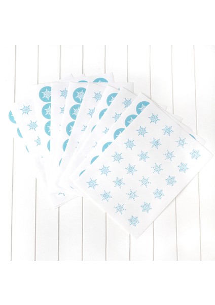 Yılbaşı Kar Desenli Sticker Seti, 2.75 cm 10 Sayfa (Mavi-Beyaz)