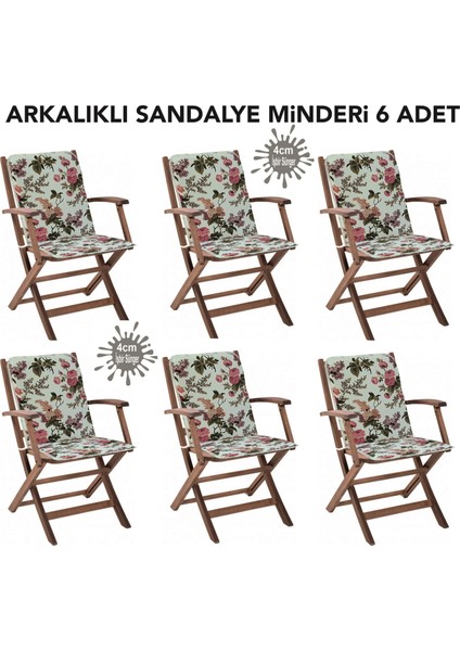 Sandalye Minderi 6 Adet Arkalıklı Büyük Fermuarlı Yıkanabilir Ingiliz Gülü