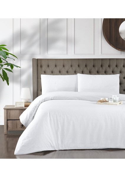 Çarşaflı Lastikli Nevresim Takımı Ranforce Pamuk Tek Kişilik Beyaz