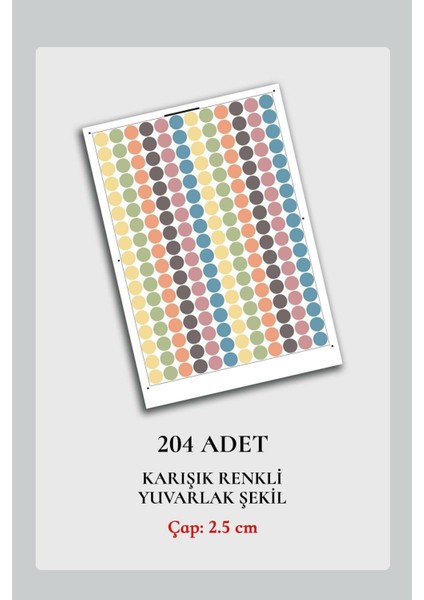 204 Adet Rengarenk Yuvarlak Duvar Stickerı